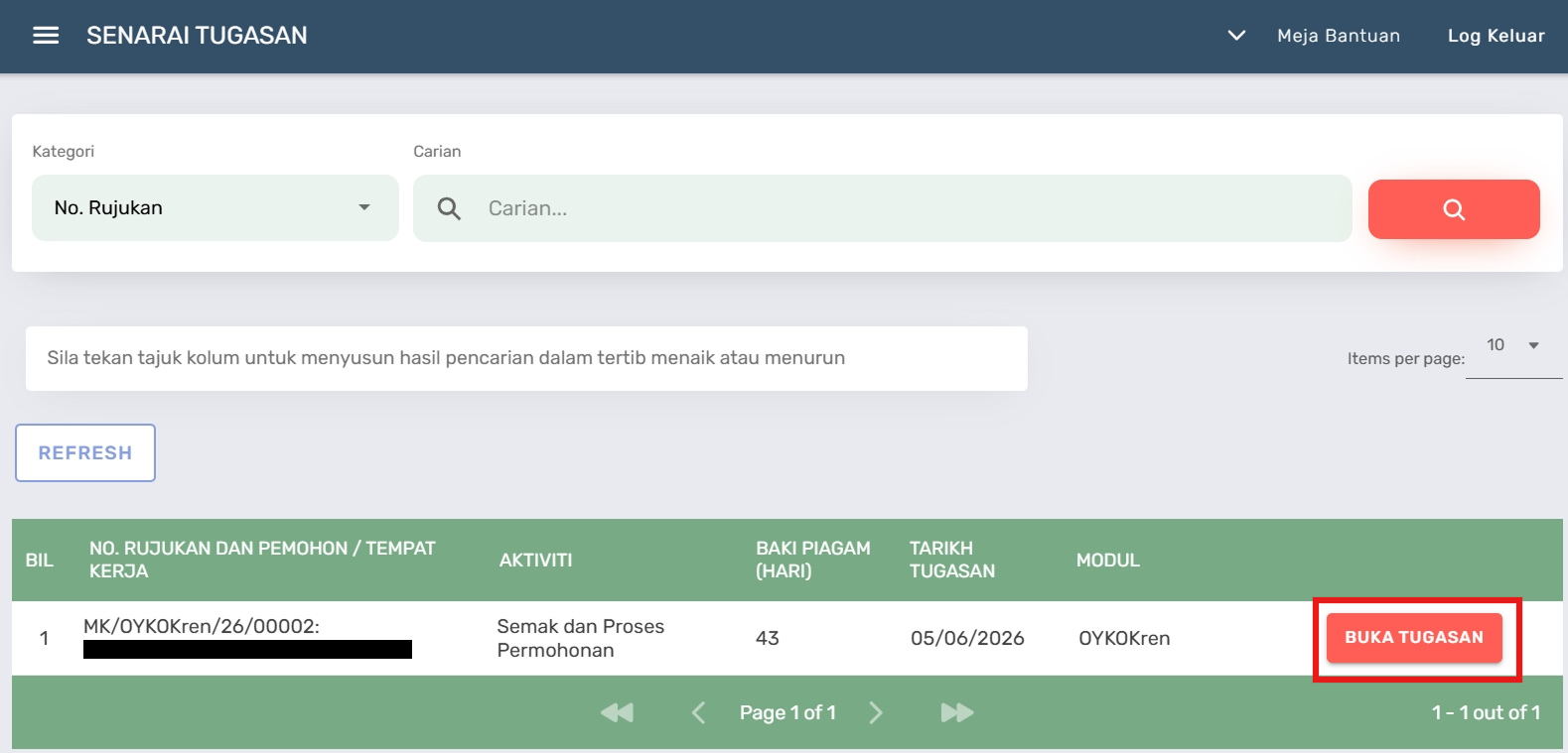 Halaman Senarai Tugasan