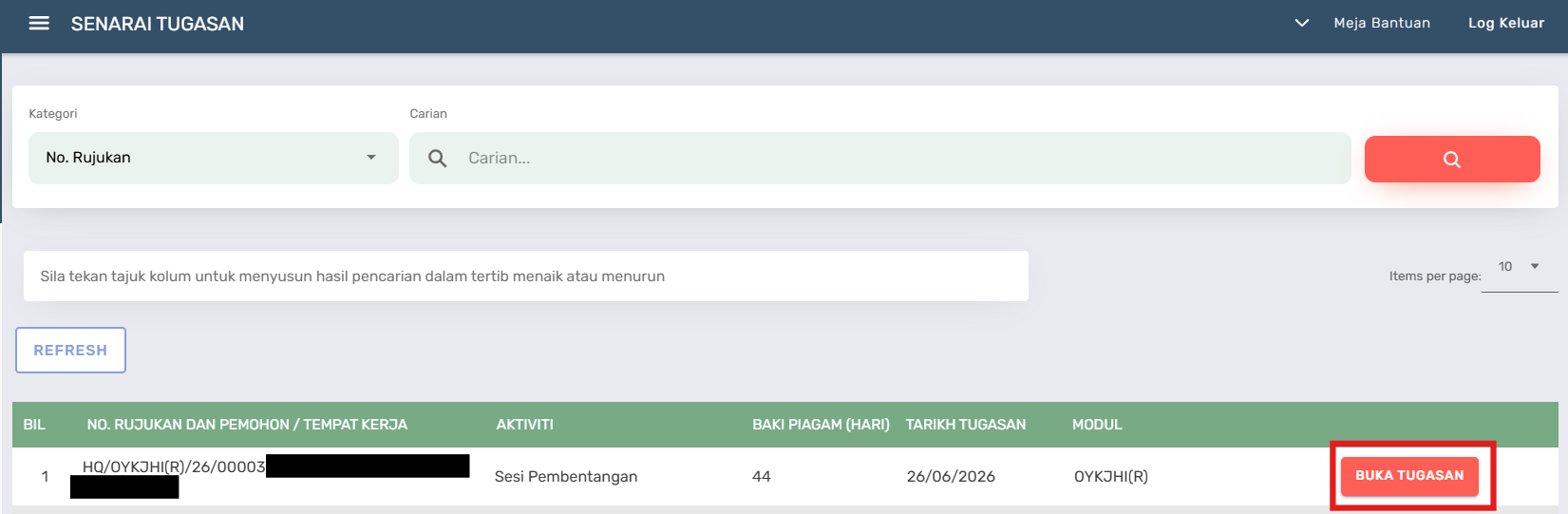 Halaman Senarai Tugasan