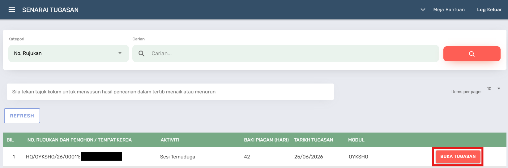 Halaman Senarai Tugasan