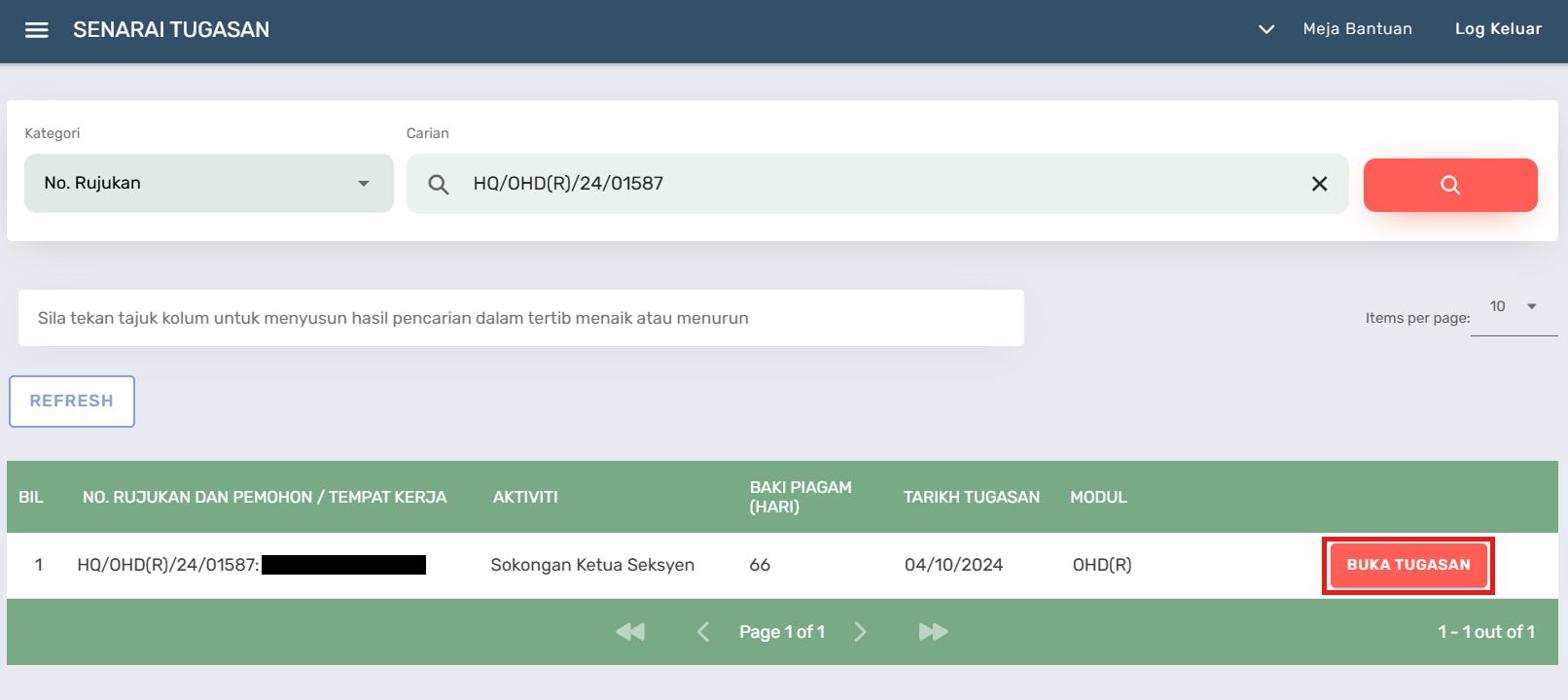 Halaman Senarai Tugasan