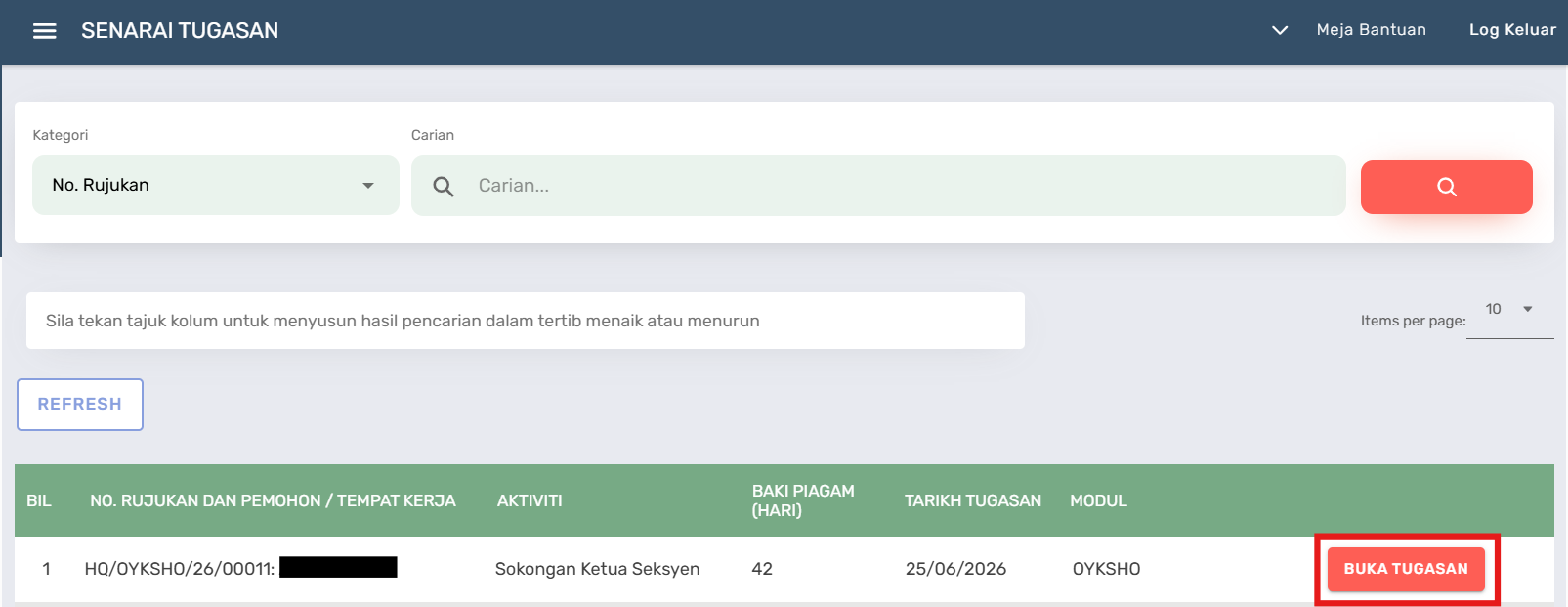 Halaman Senarai Tugasan