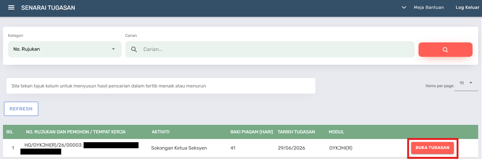 Halaman Senarai Tugasan