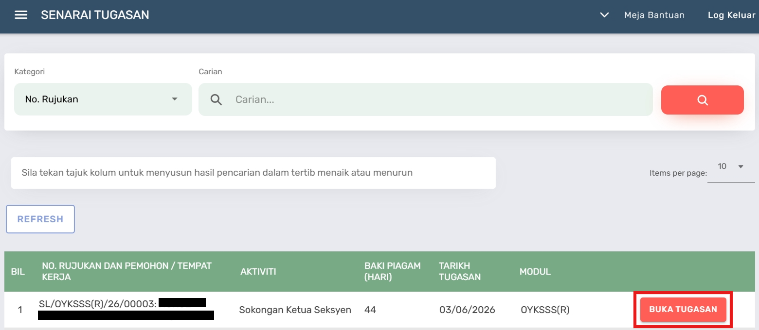 Halaman Senarai Tugasan