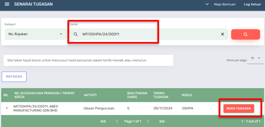 Halaman Senarai Tugasan