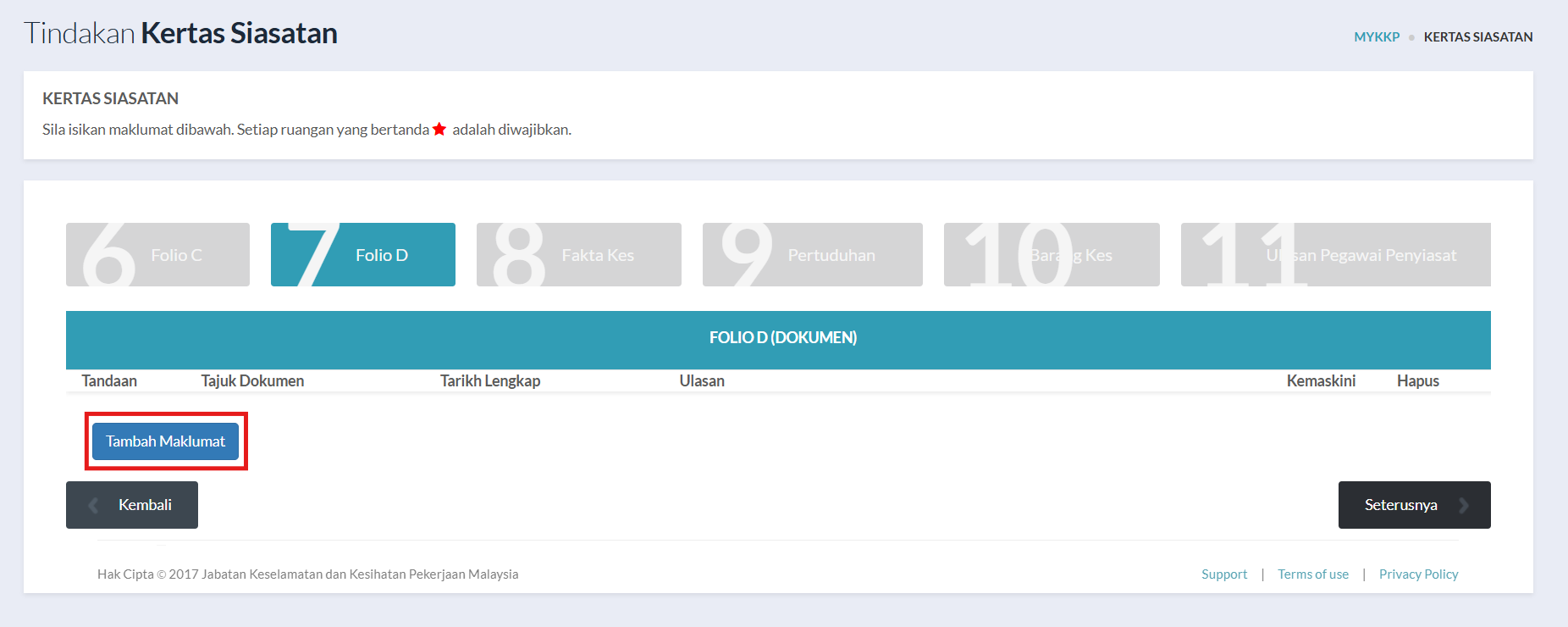 Tab 7: Folio D